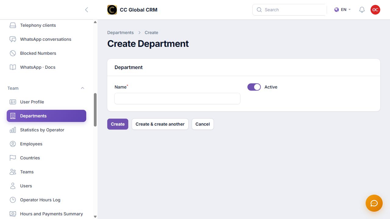 Crear departamentos