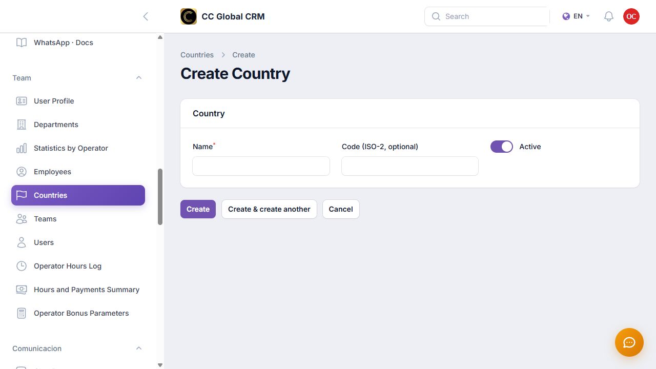 Registrar países