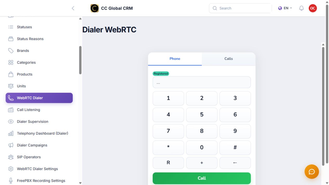 Utilizar el dialer WebRTC